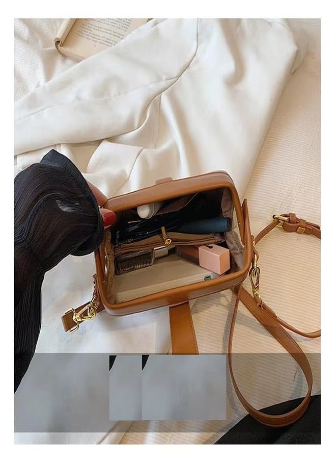 GLOSSY Elegant Crossbody Sling Bag Trendy Design, Beige PU Material (Tan) - Image 3